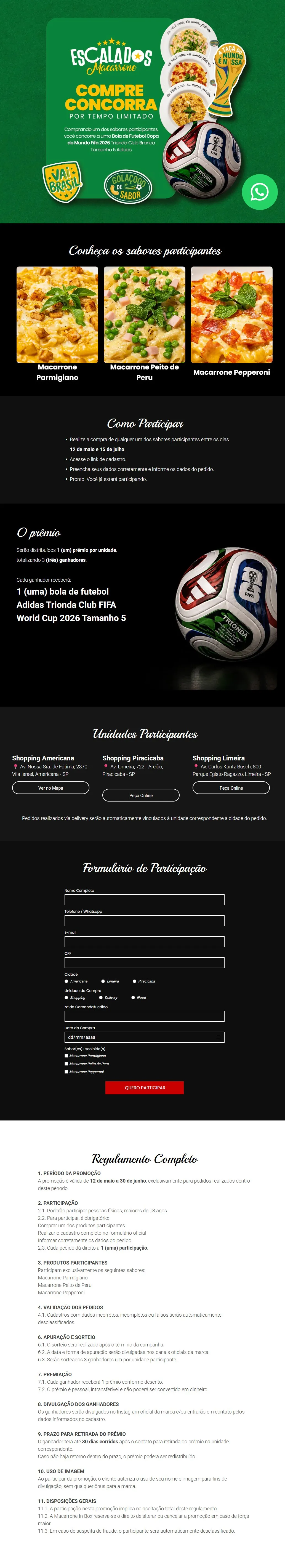 Landing page completa da campanha Escalados Macarrone