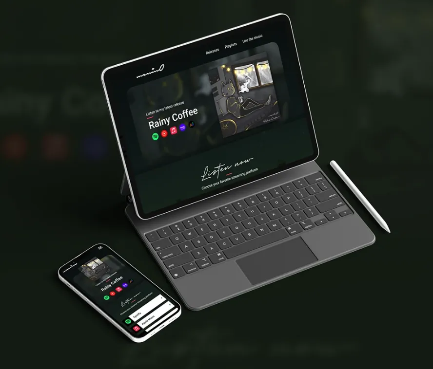 O site do menin0 aberto em um iPad e em um iPhone