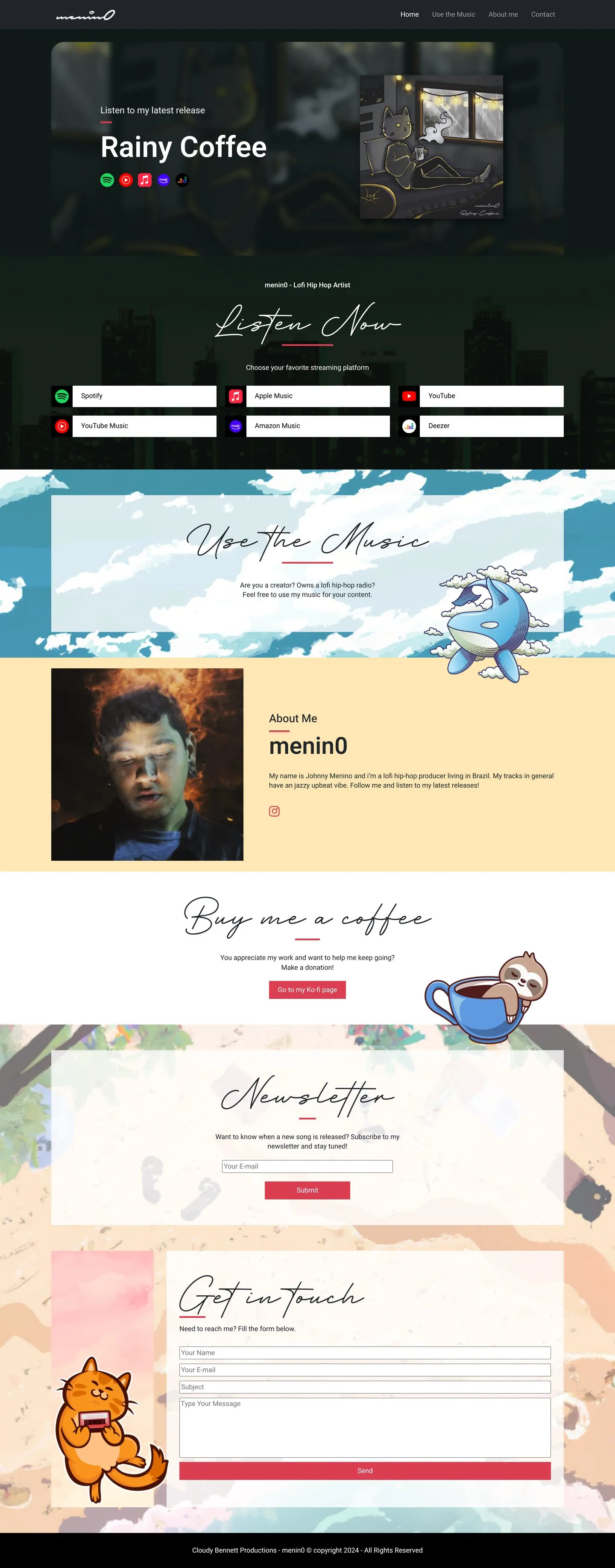 Página completa do site do menin0 no computador