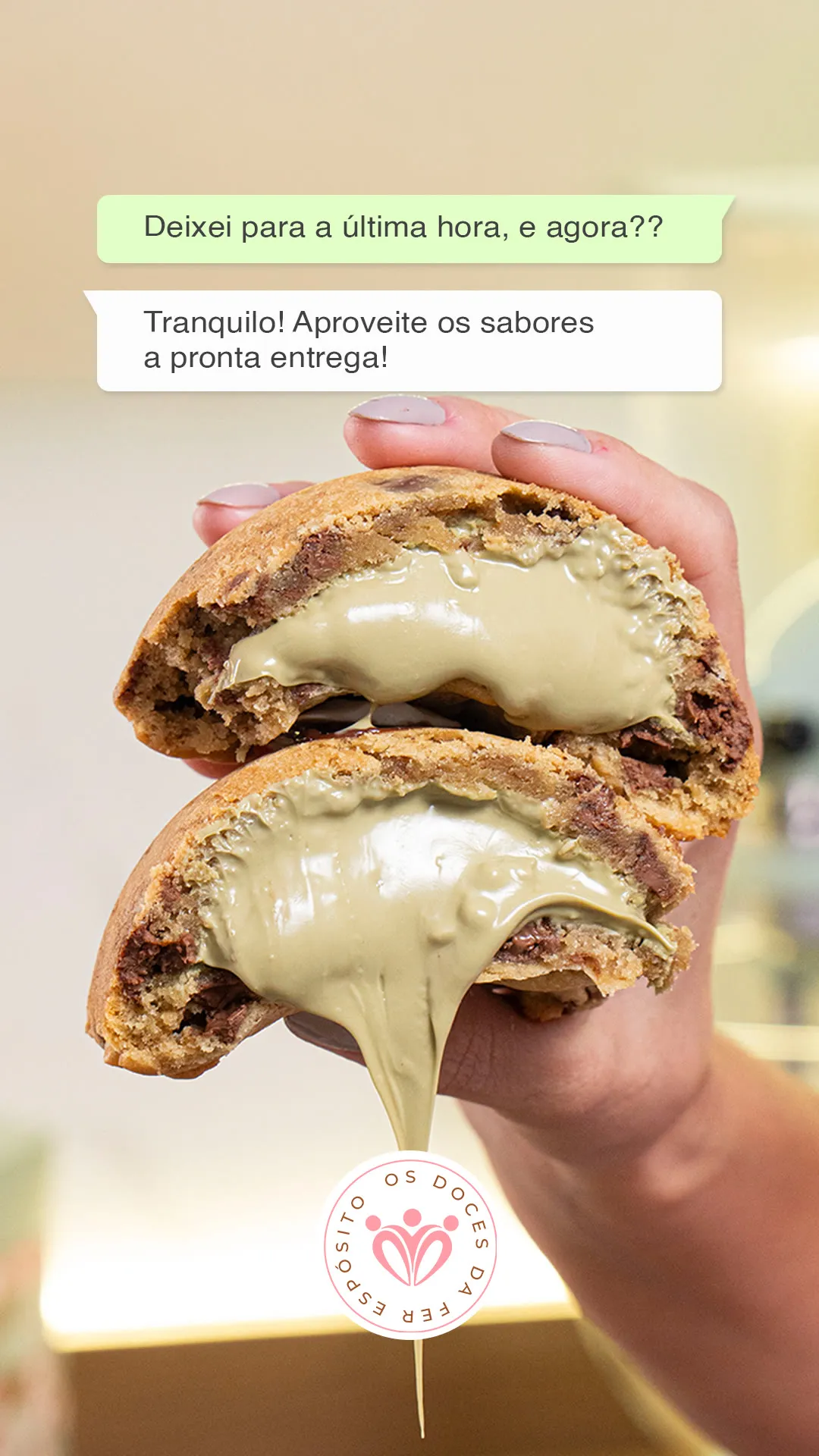 Story em formato de conversa: Deixei para a última hora, e agora? Tranquilo! Aproveite os sabores a pronta entrega